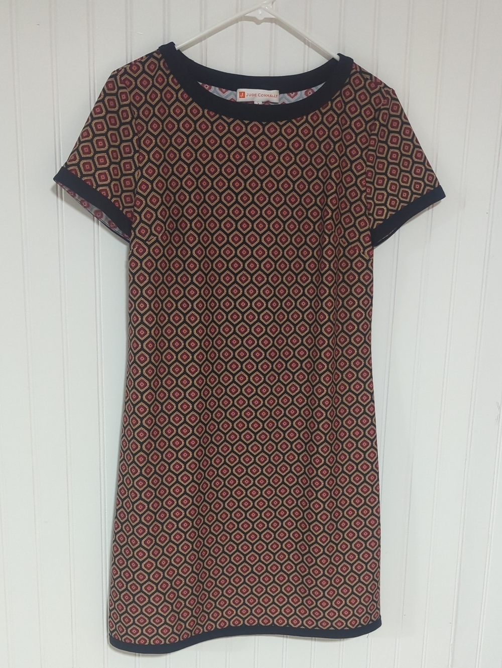 Jude Connally Red and Navy Geometric Shift Dress
